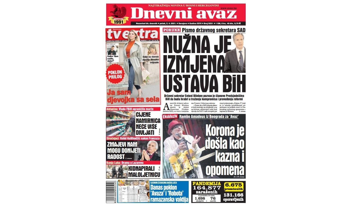 Danas u "Dnevnom avazu" čitajte: Nužna je izmjena Ustava BiH