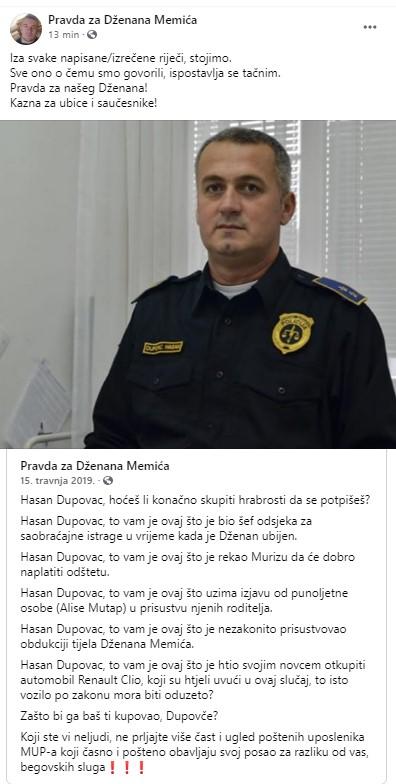 Status na stranici Pravda za Dženana Memića - Avaz