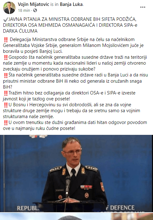 Objava Vojina Mijatovića na Facebooku - Avaz