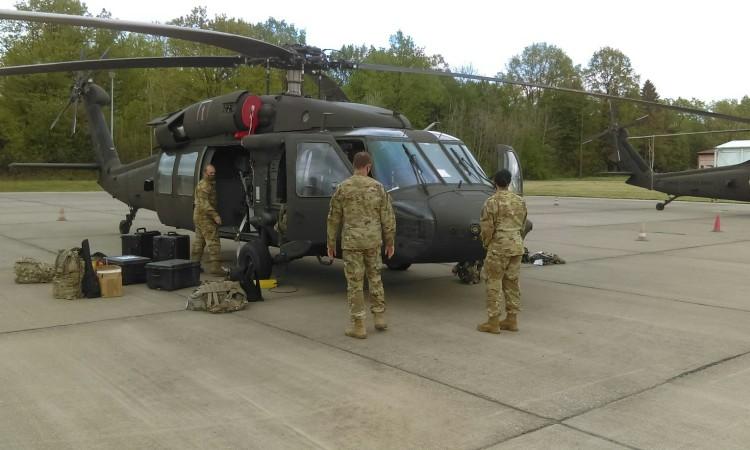 US military helicopters land in Tuzla for Quick Response 21 exercise