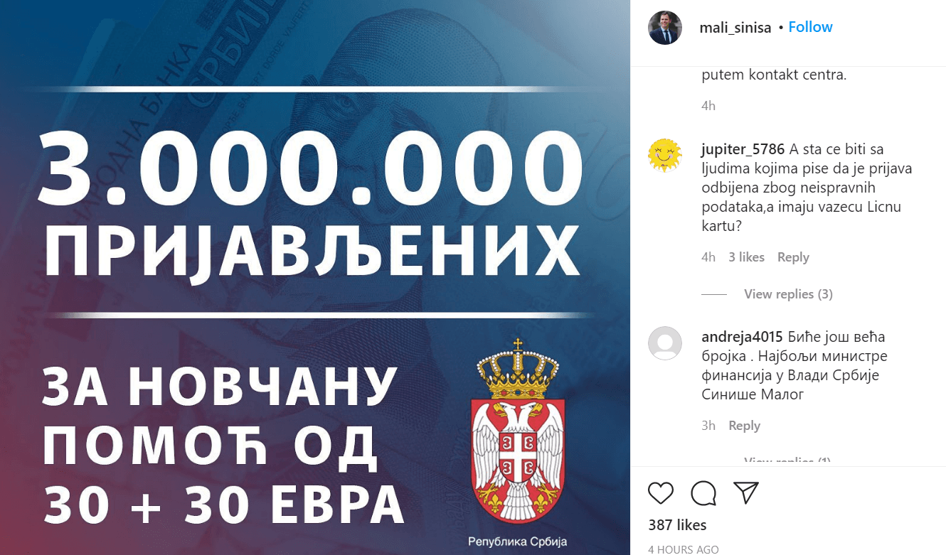 Objava na Instagramu - Avaz