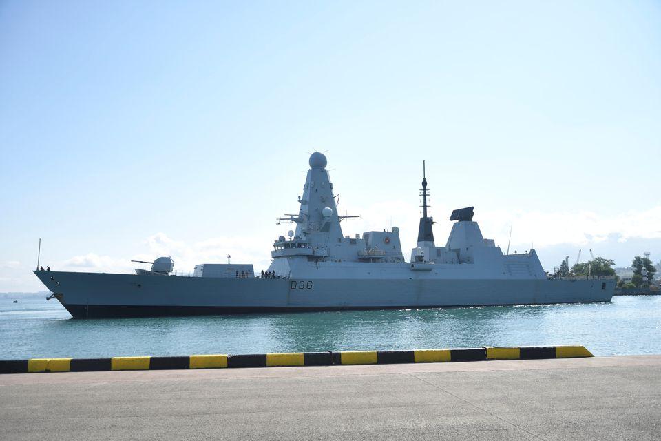 The British Royal Navy destroyer HMS Defender is moored before a ceremony marking the warship's arrival in the Black Sea port of Batumi, Georgia, June 26, 2021. - Avaz