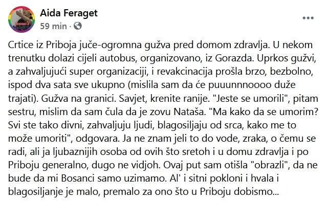 Status Aide Feraget na Facebooku - Avaz