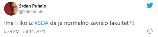 Objava Puhala na Twitteru - Avaz