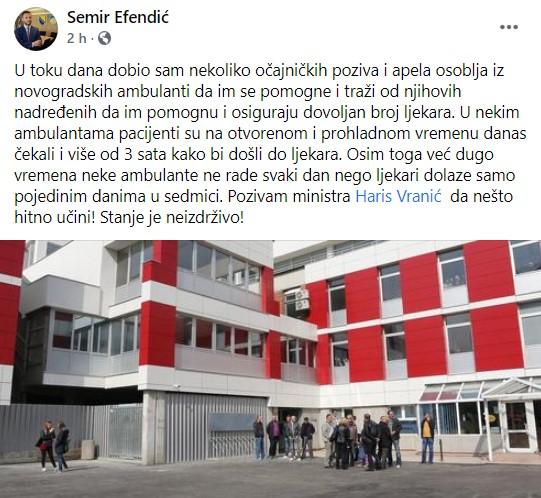 Objava Efendića na Facebooku - Avaz