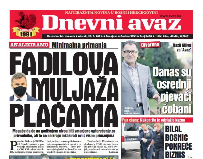 Danas u "Dnevnom avazu" čitajte: Fadilova muljaža plaćama