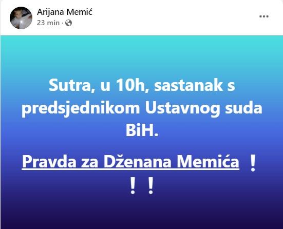 Objava Arijane Memić na Facebooku - Avaz