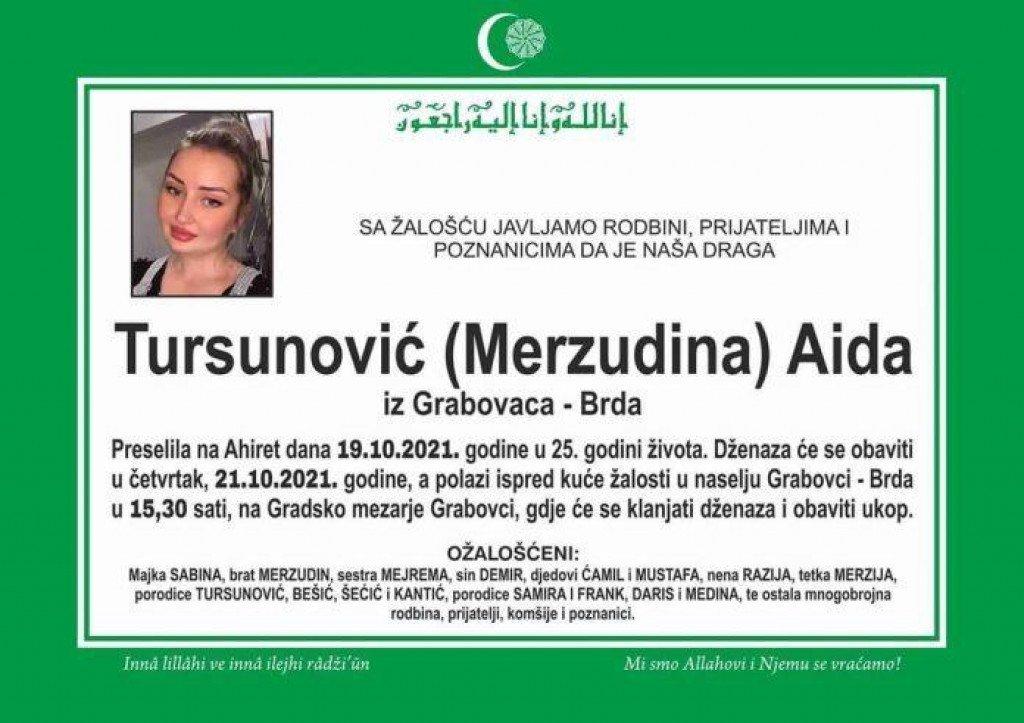 Tuga u Srebreniku: Preminula 25-godišnja Aida Tursunović