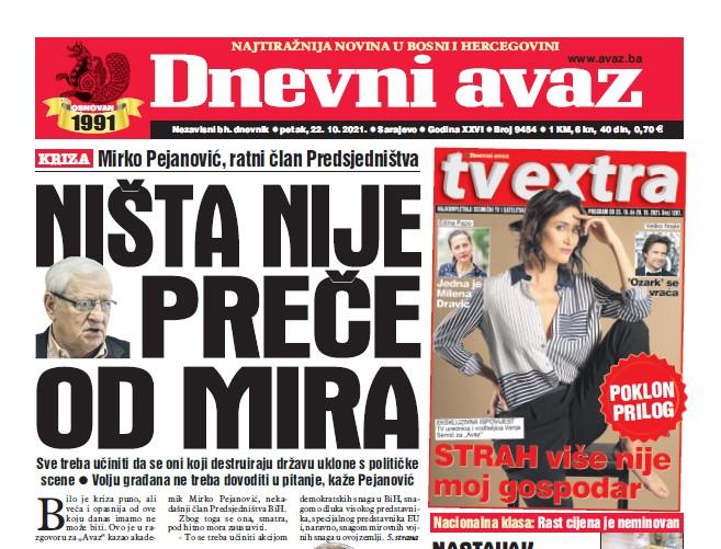 Danas u "Dnevnom avazu" čitajte: Ništa nije preče od mira