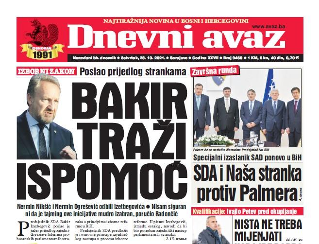 Danas u "Dnevnom avazu" čitajte: Bakir traži ispomoć