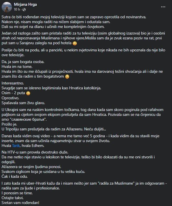 Status Mirjane Hrge na Facebooku - Avaz