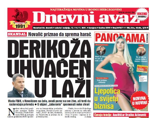 Danas u "Dnevnom avazu": Derikoža uhvaćen u laži