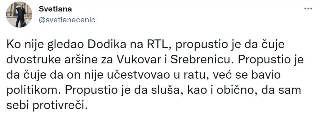 Status Svetlane Cenić na Twitteru - Avaz