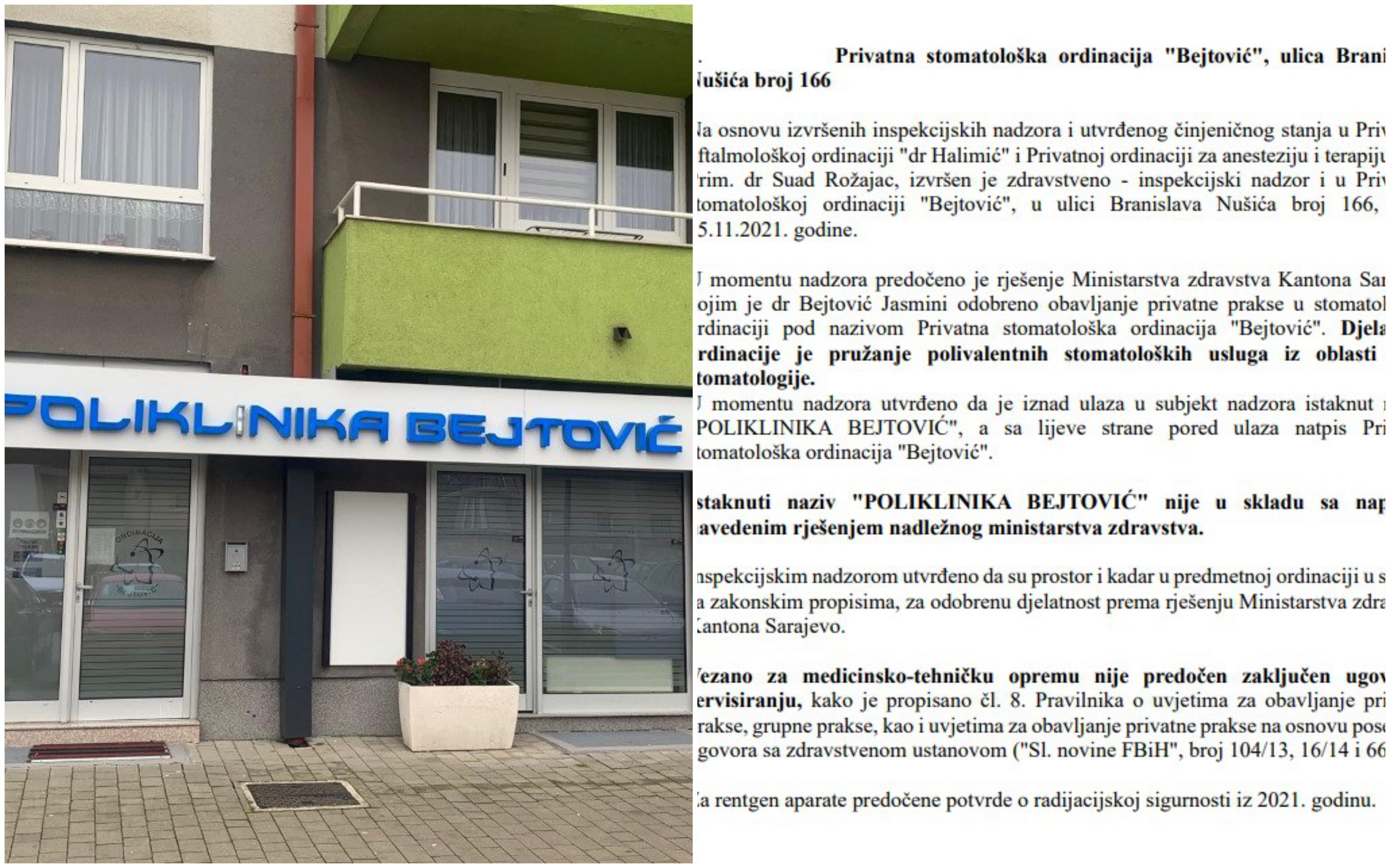 Inspekcijski izvještaj o poliklinici Bejtović - Avaz