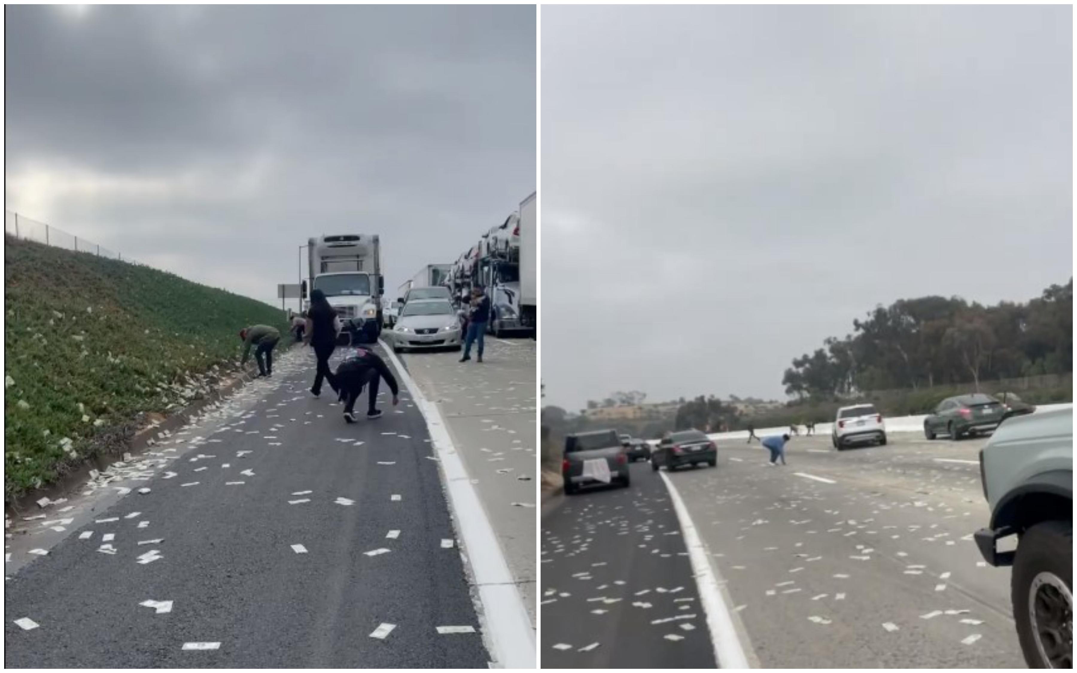 Haos na autoputu zbog rasutih novčanica