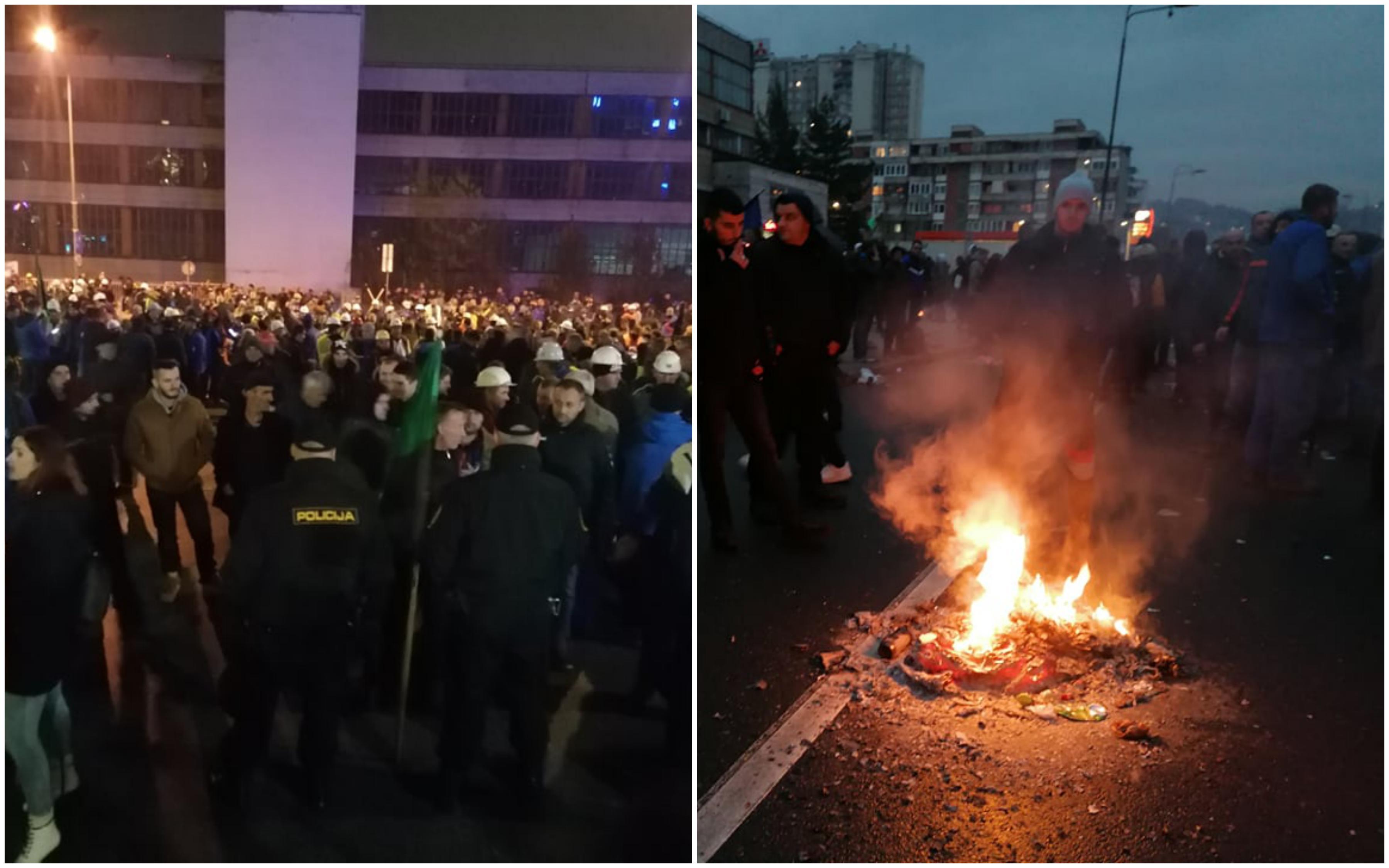 Protesti u Sarajevu: Rudari zapalili vatru ispred zgrade Vlade FBiH, pripremaju se za noć, cesta ostaje blokirana