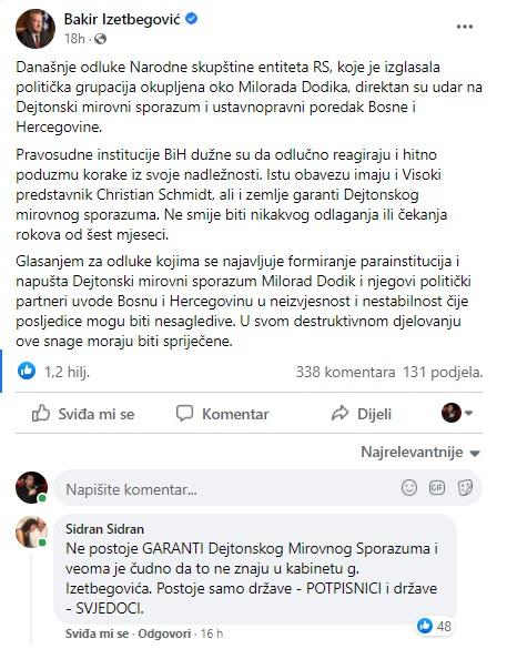 Sidran ostavio komentar na Bakirovu objavu - Avaz