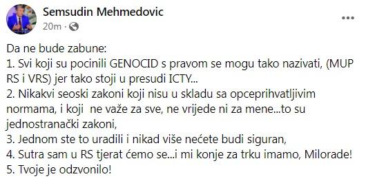 Objava Mehmedovića na Facebooku - Avaz