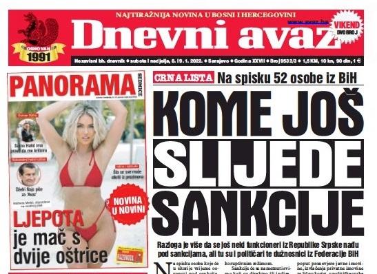 U dvobroju "Dnevnog avaza" čitajte: Kome još slijede sankcije