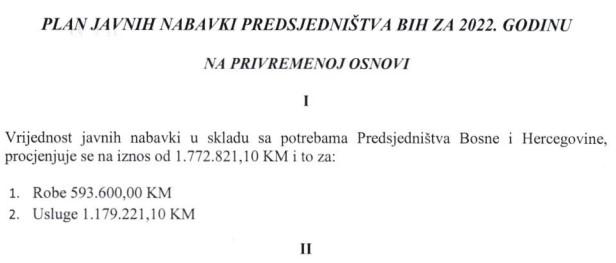 Faksimil plana javnih nabavki za 2022. godinu - Avaz