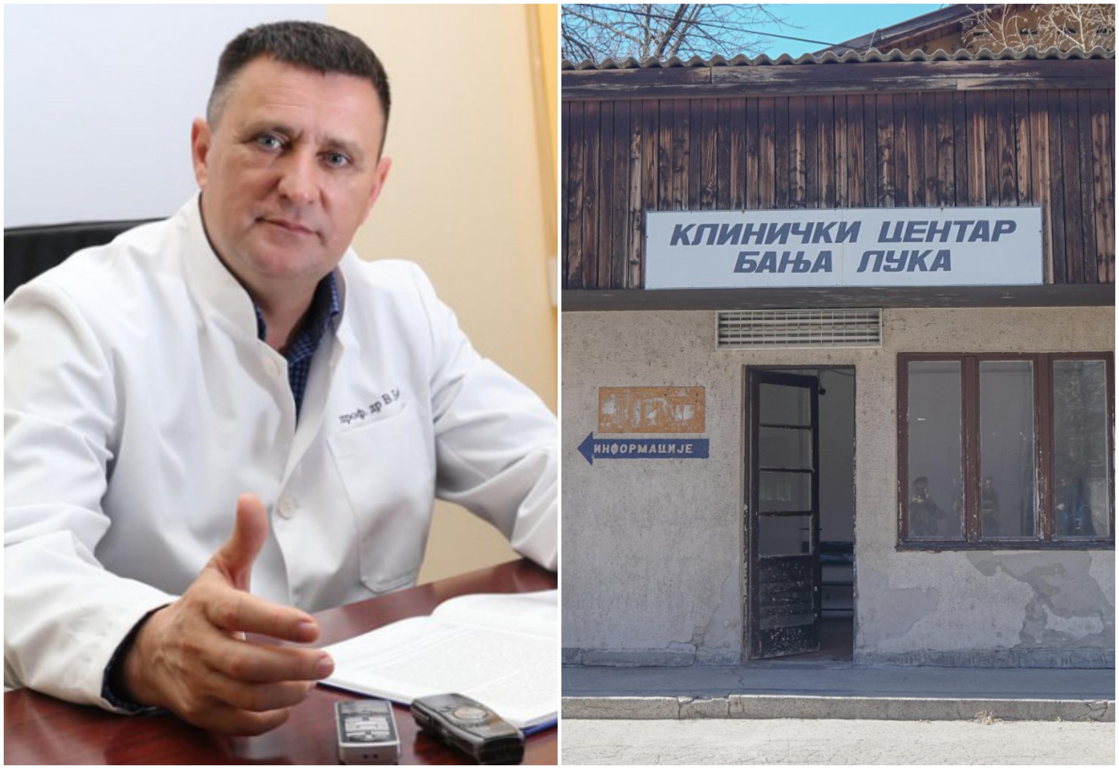 Direktor UKC RS Vlado Đajić stavlja fasadu na zgradu koja će biti srušena