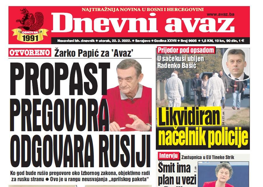 Danas u "Dnevnom avazu" čitajte: Propast pregovora odgovara Rusiji