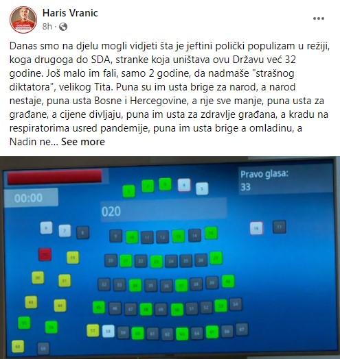 Objava Harisa Vranića na Facebooku - Avaz