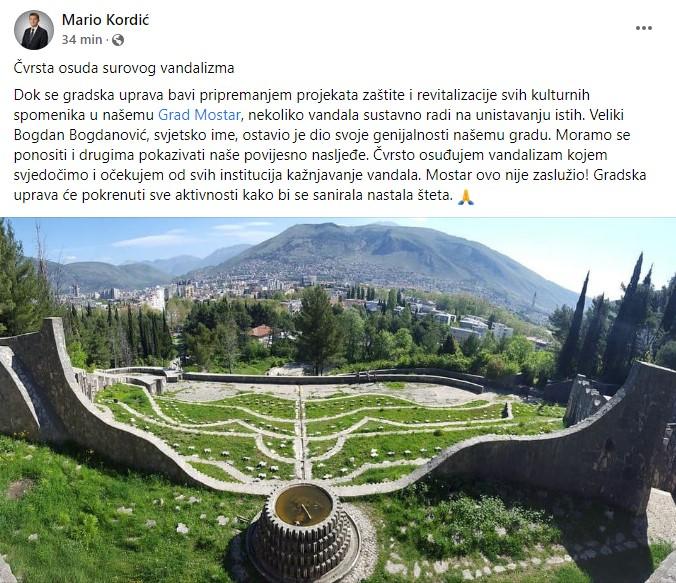 Objava Kordića na Facebooku - Avaz