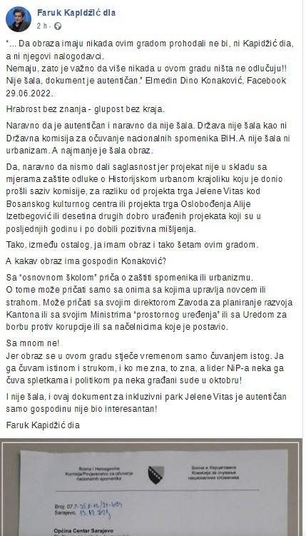 Facebook status Faruka Kapidžića - Avaz