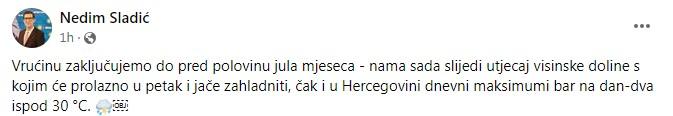 Objava Sladića na Facebooku - Avaz
