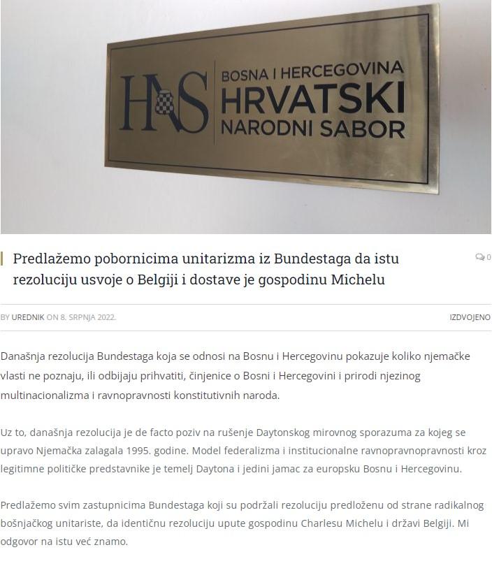 Reakcija HNS-a na zvaničnoj web stranici - Avaz