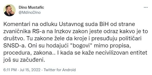 Objava na Twitteru - Avaz