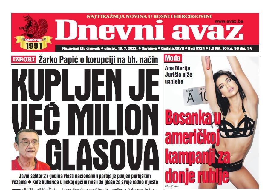 Danas u "Dnevnom avazu" čitajte: Kupljen je već milion glasova