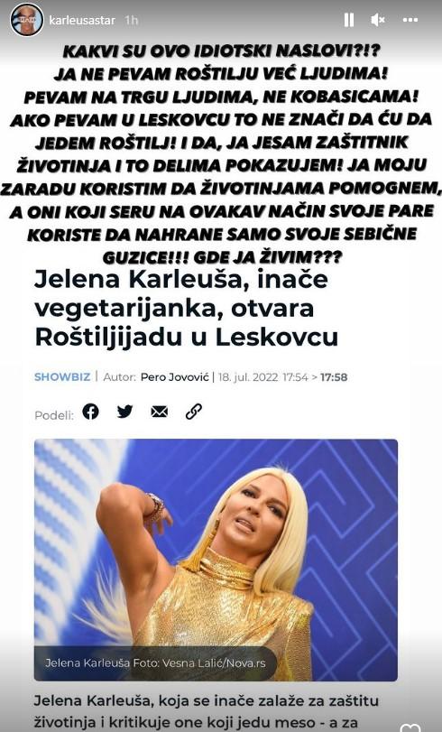 Objava Jelene Karleuše - Avaz