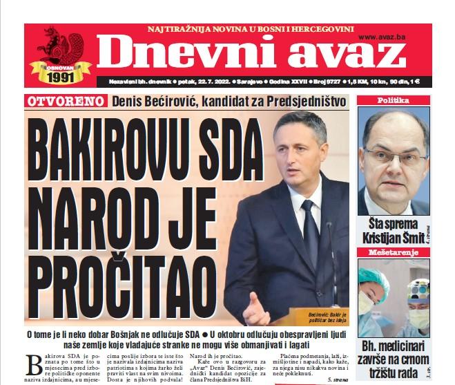 U današnjem broju "Dnevnog avaza" čitajte: Bakirovu SDA narod je pročitao