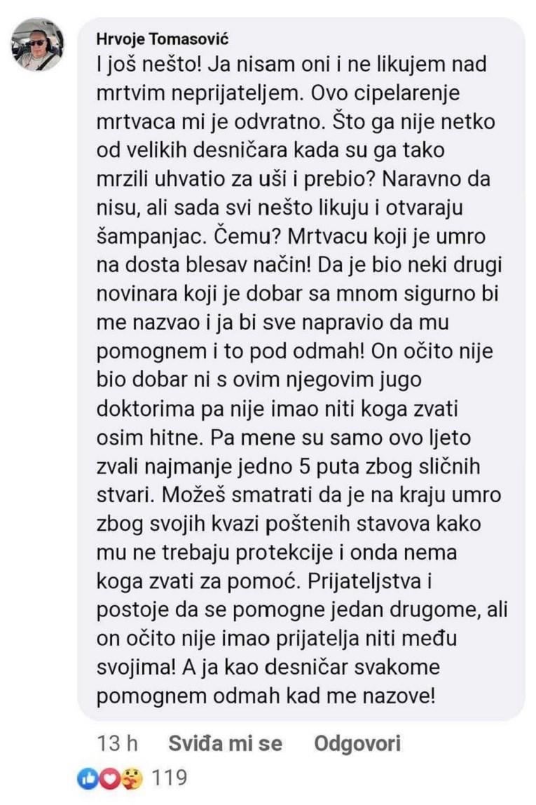 Tomasovićeva objava na društvenim mrežama - Avaz