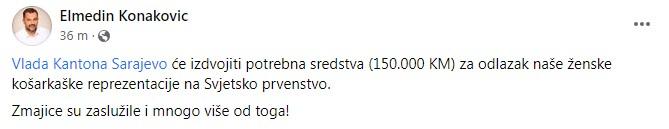 Objava Konakovića na Facebooku - Avaz