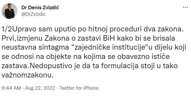 Objava na Twitteru - Avaz