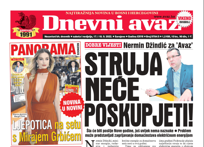 U dvobroju "Dnevnog avaza" čitajte: Struja neće poskupjeti