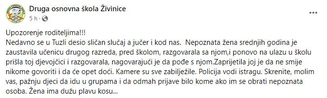 Objava Druge osnovne škole Živinice - Avaz