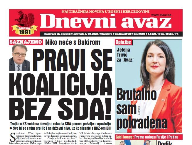 Danas u "Dnevnom avazu" čitajte: Pravi se koalicija bez SDA!