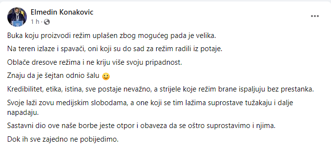 Facebook status Elmedina Konakovića - Avaz