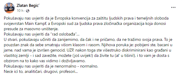 Status Zlatana Begića na Facebooku - Avaz