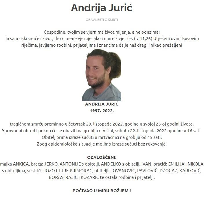 Osmrtnica Andrija Jurić - Avaz