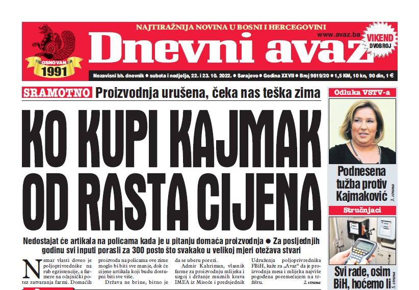 U dvobroju "Dnevnog avaza" čitajte: Ko kupi kajmak od rasta cijena