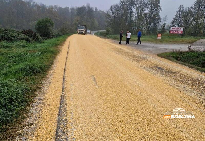 Otvorila se stranica kamionske prikolice: Sav kukuruz prosuo se na put