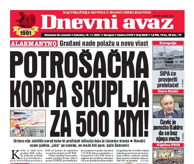 Danas u "Dnevnom avazu" čitajte: Potrošačka korpa skuplja za 500 KM!