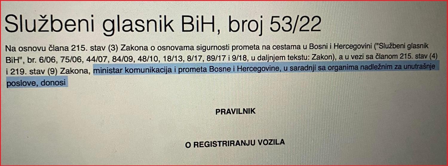 Faksimil Pravilnika o registraciji vozila - Avaz