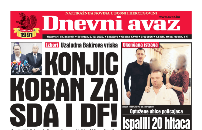 Danas u "Dnevnom avazu" čitajte: Konjic koban za SDA i DF