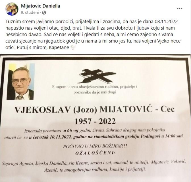 Objava Daniele na Facebooku - Avaz